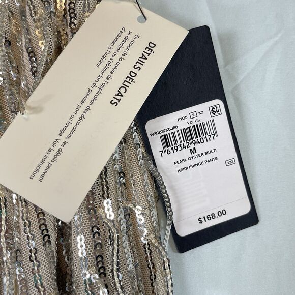 NWT GUESS Heidi Sequin Fringe Wide Leg Pants Womens SIZE MEDIUM Pearl NYE Shiny - Picture 6 of 16